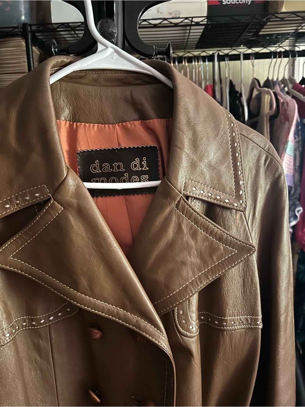 Dan di Modes Vintage 70’s Leather Coat Western Boho Belted Brown - Picture 5 of 13
